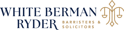 White Berman Ryder Logo with a gold justice symbol